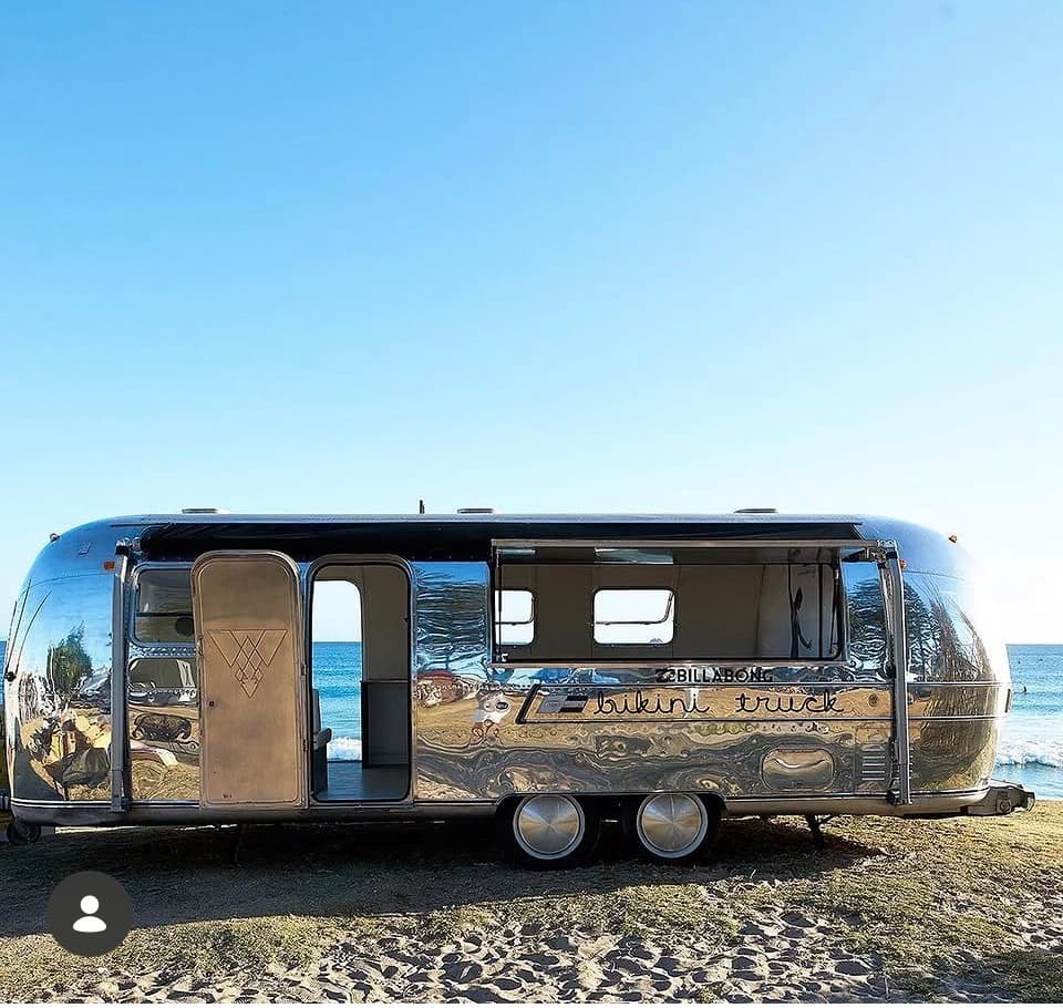 Billabong Bikini Truck activation, Airstream mirrored against the ocean