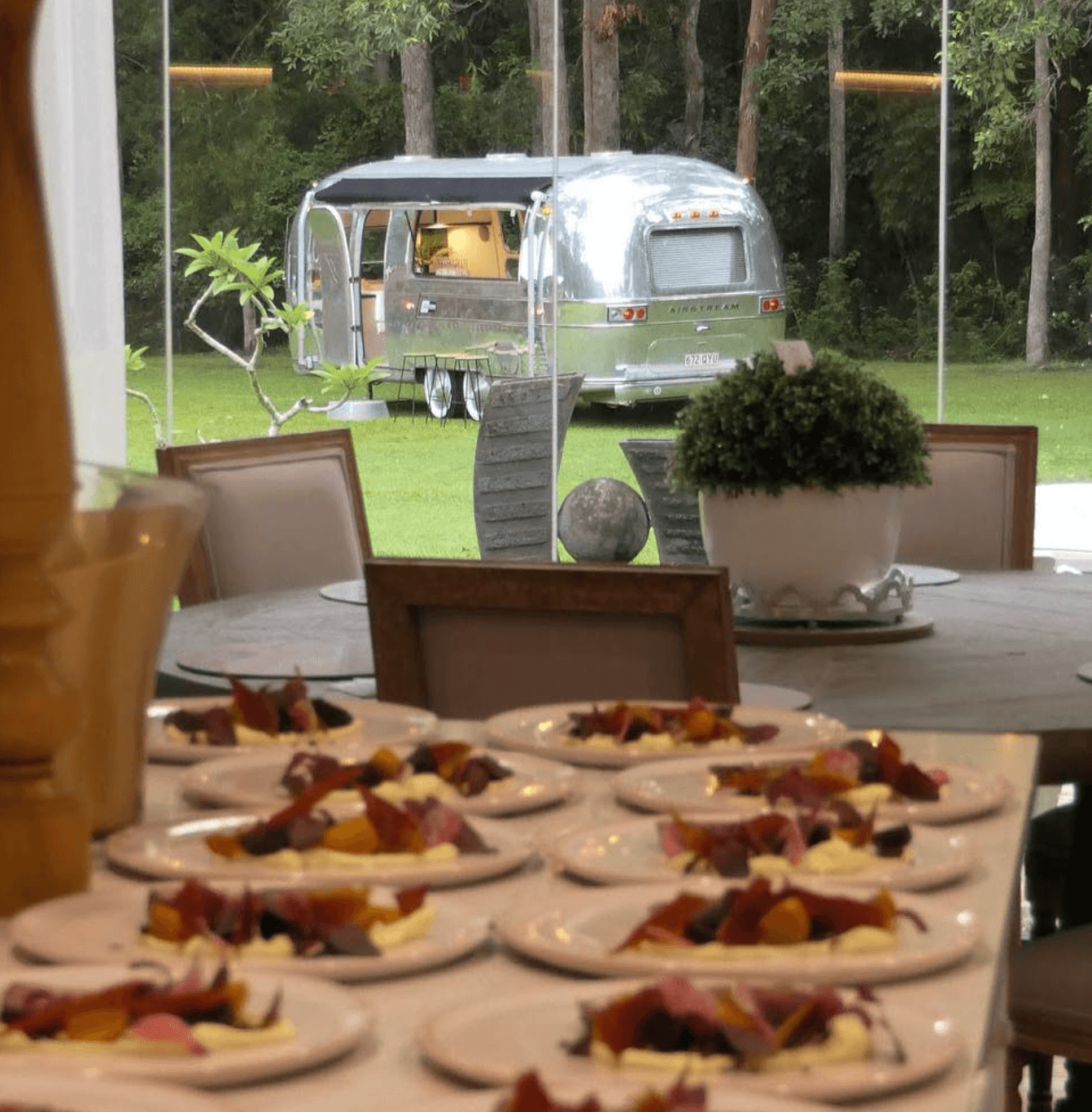 Dining event with the Airstream in the background